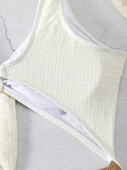  Textured Cut Out Knot Front One Piece Swimsuit