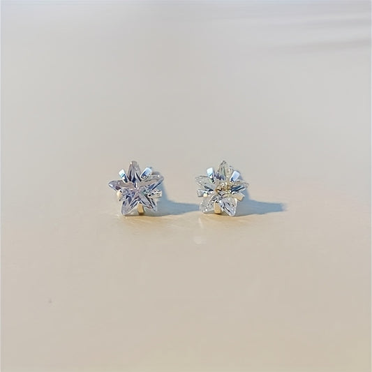 925 Silver Star Zircon Stud Earrings for Women