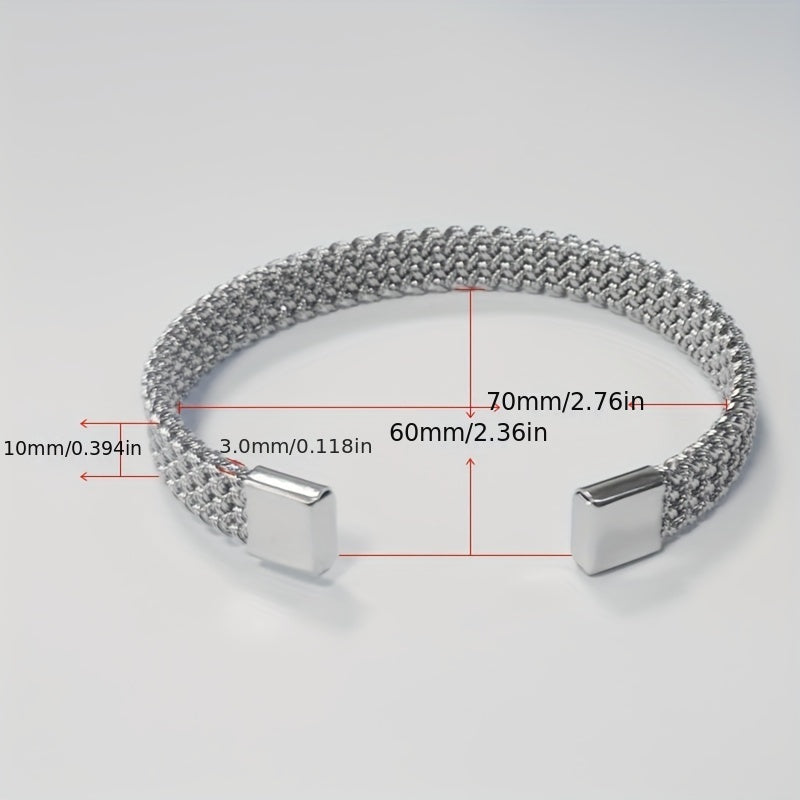 Stainless Steel Braided Flat C Open Bracelet Men Women