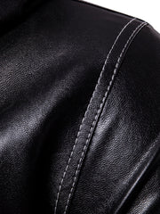 Men's Slim Fit Casual Leather Jacket with Hood