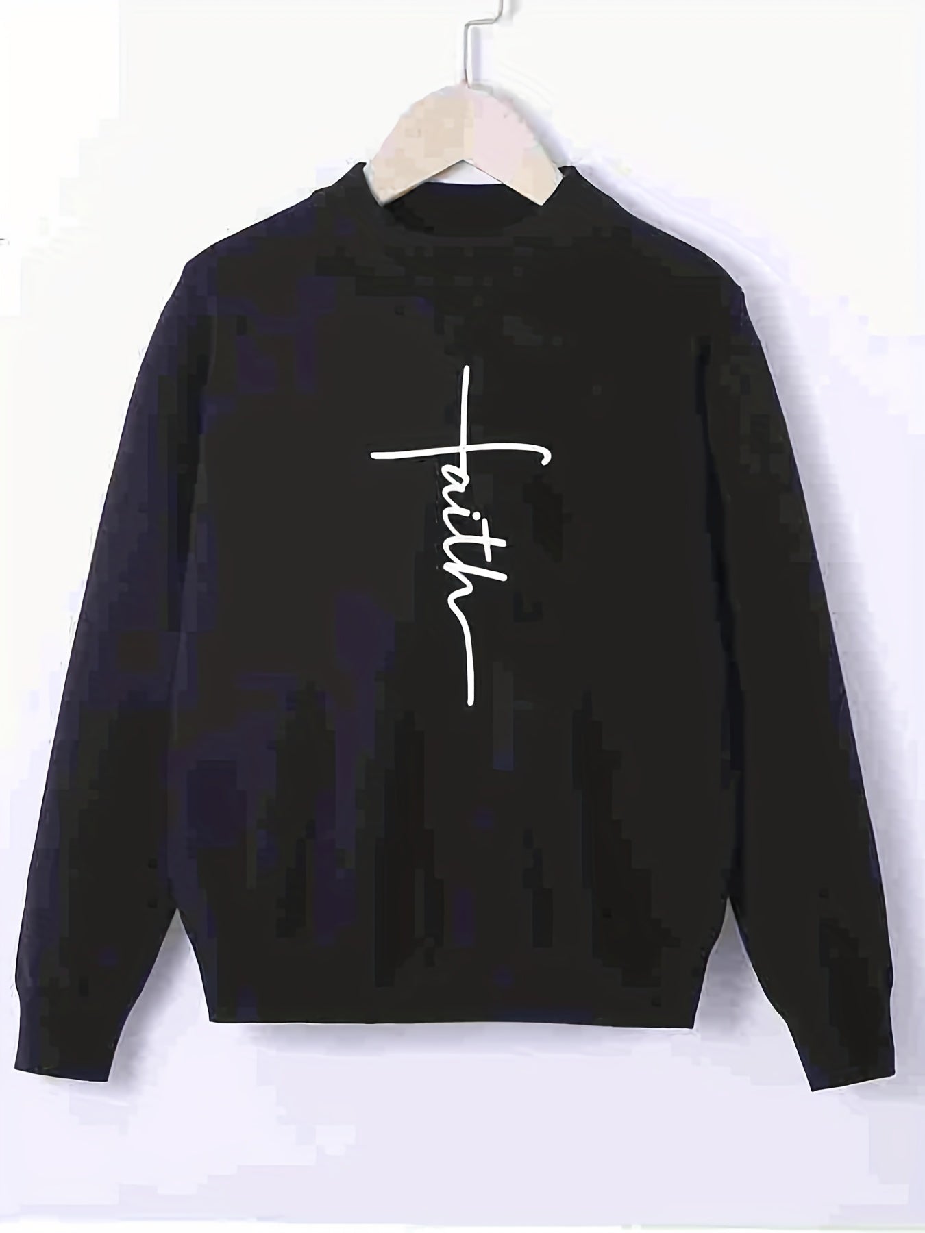 Faith Print Crew Neck Sweater Men's Casual Warm Pullover
