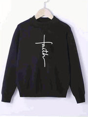 Faith Print Crew Neck Sweater Men's Casual Warm Pullover