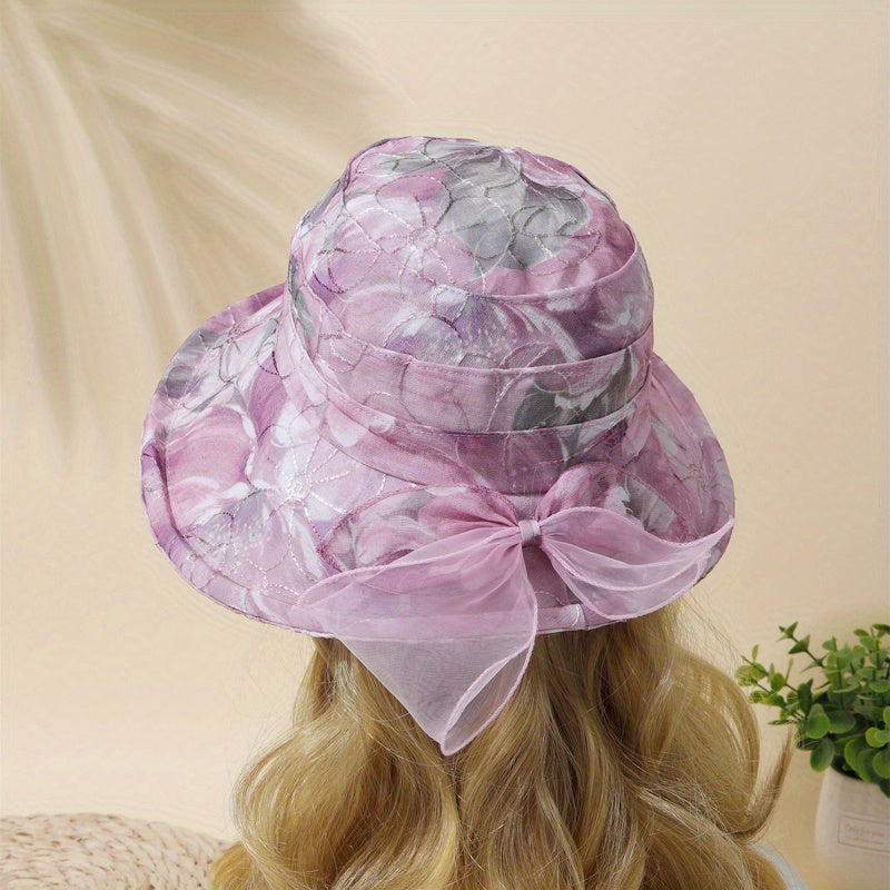 Flower Ribbon Bowknot Bucket Hat for Women