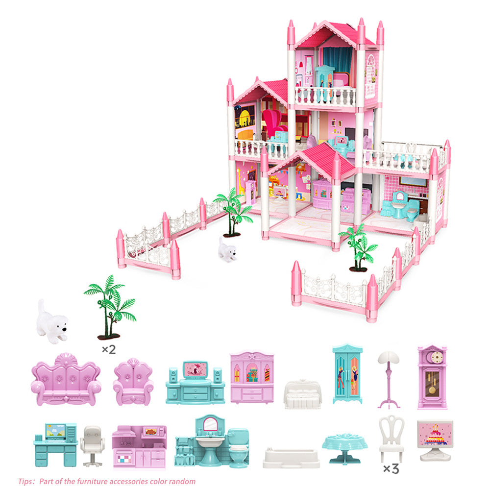 7 Room Pink Castle DIY Assembly Toy House for Girls 5-9 Years
