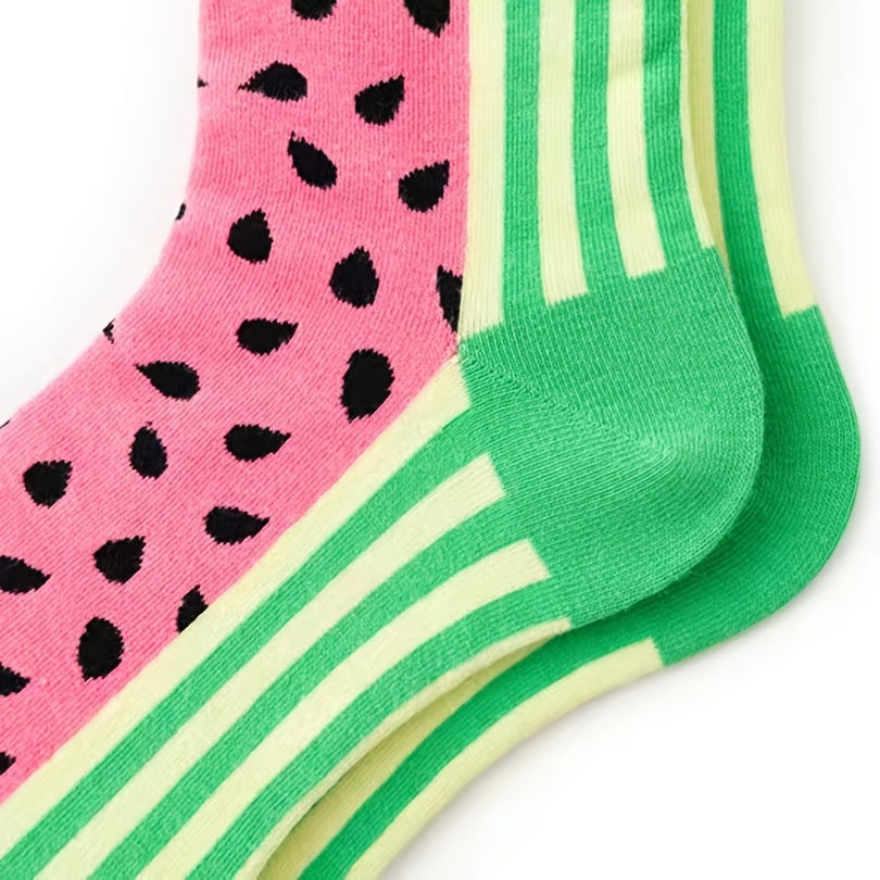 Watermelon Pattern Colorblock Crew Socks Women's Stockings