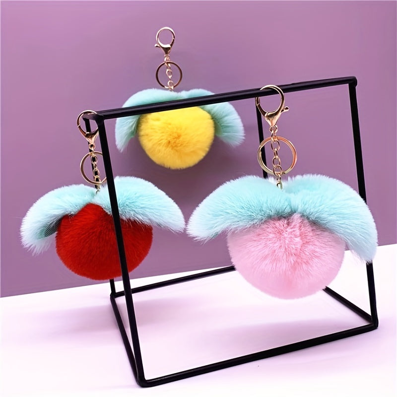 Plush Ball Pendant Faux Rabbit Fur Pompom Key Ring Car Keychain Bag Hanging