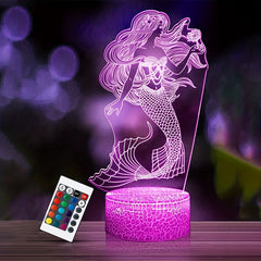 Mermaid 3D Illusion Lamp - The Little Mermaid LED Night Light - 16 Colors