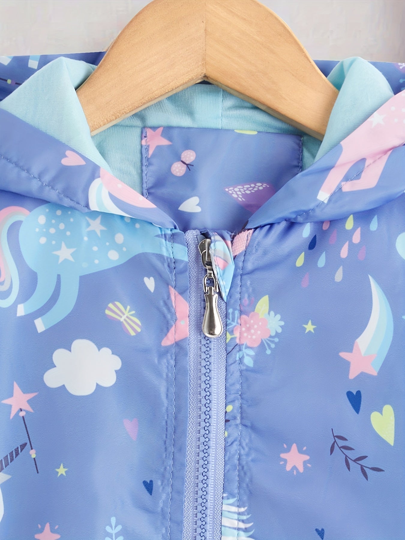 Girls' Unicorn Rainbow Print Hooded Jacket Spring Autumn Kids
