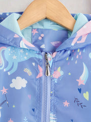 Girls' Unicorn Rainbow Print Hooded Jacket Spring Autumn Kids
