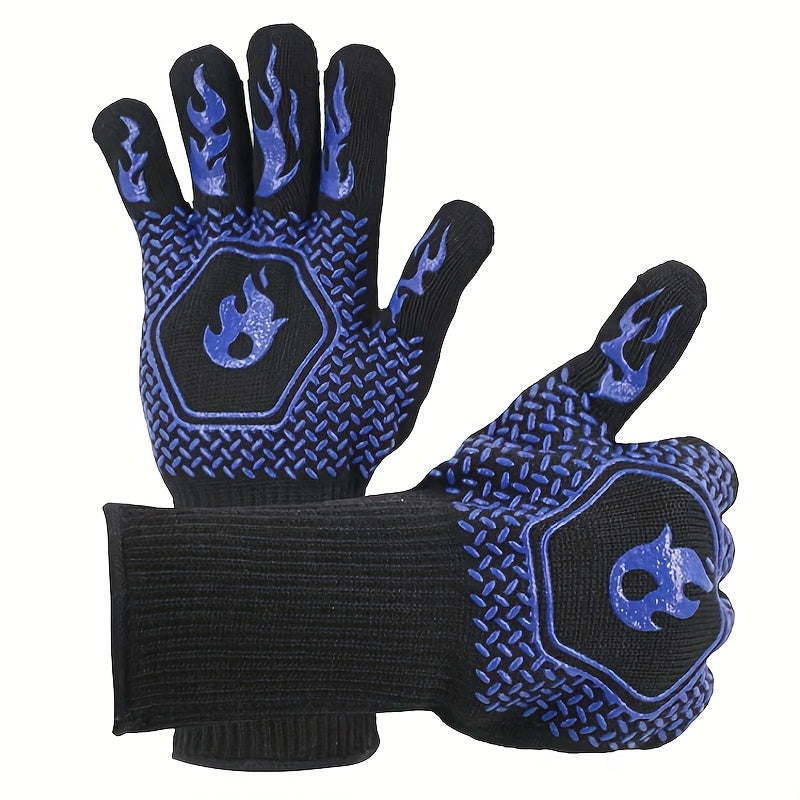 BBQ Glove Extreme Heat Resistant Long Cuff Kitchen Silicone Non Slip Oven Mitts