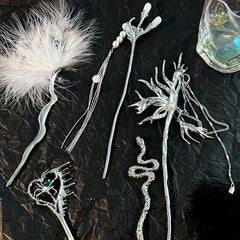 Silvery Hair Sticks Snake Faux Pearl Branch Hair Sticks