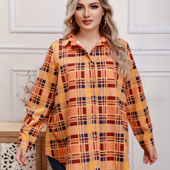  Plaid Print Button Up Long Sleeve Blouse