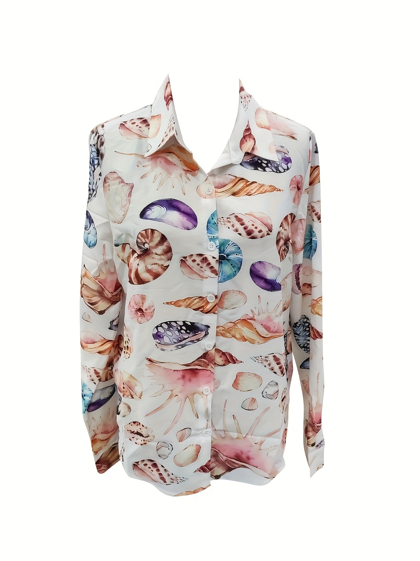  Graphic Print Button Up Blouse