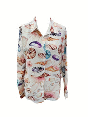  Graphic Print Button Up Blouse