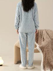 Cozy Fuzzy Pajama Set Long Sleeve Crew Neck Top & Elastic Waistband Pants