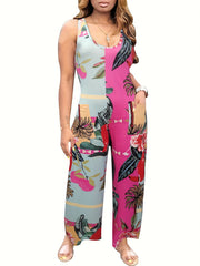 Floral Print Wide Leg Jumpsuit Boho Sleeveless Jumpsuit