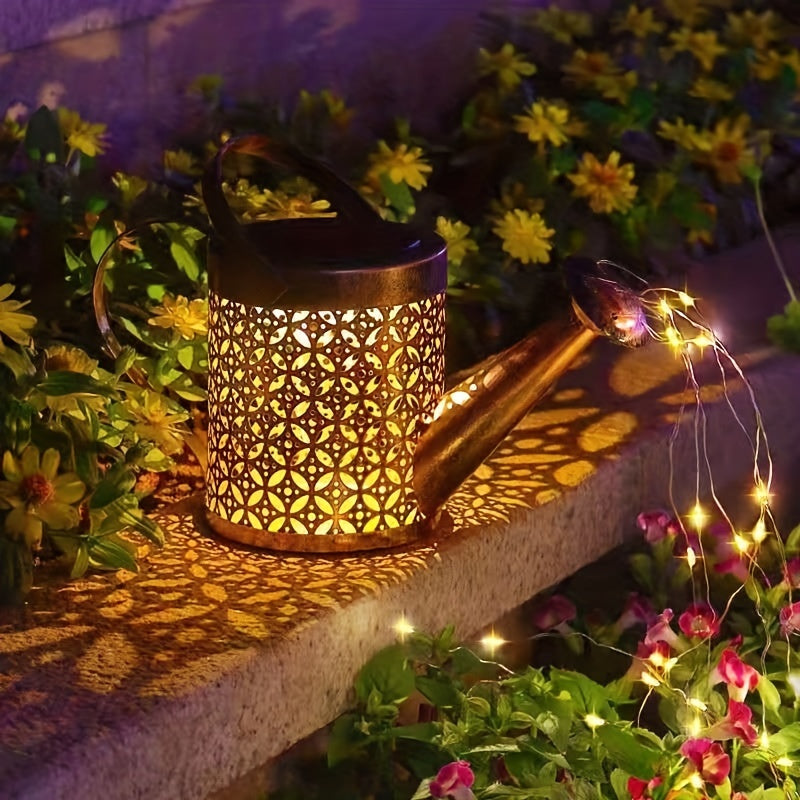 Solar Watering Can Lamp Hanging Waterfall Outdoor Garden Decoration