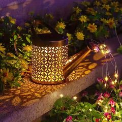 Solar Watering Can Lamp Hanging Waterfall Outdoor Garden Decoration