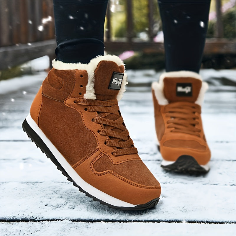 Plush Lined Suede Snow Boots Round Toe High Top Non Slip