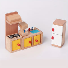 Wooden Dollhouse Family Room Toy Set for Kids