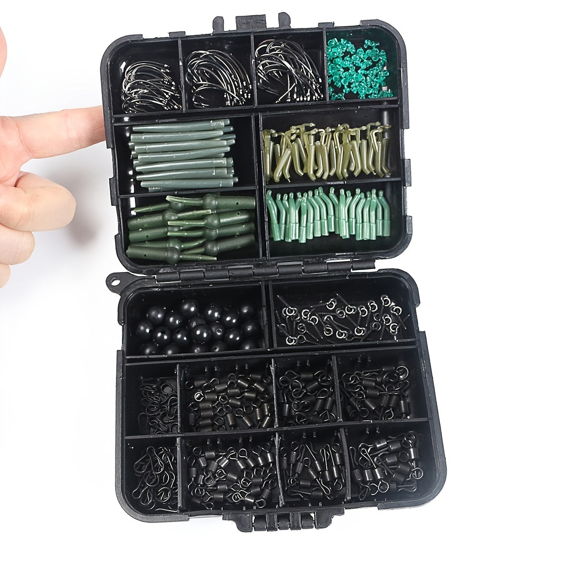 420 Piece Carp Fishing Kit Hooks Materials Portable Box Bass Silver Carp