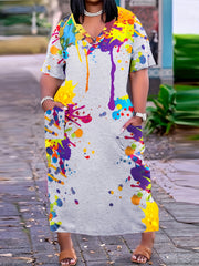  Women's Splash Print Maxi Dress With Pockets