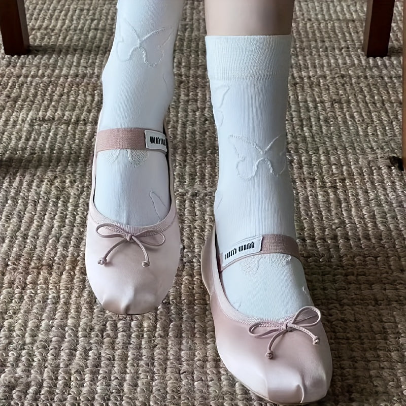 Heart Print Socks Breathable Textured Women's Stockings