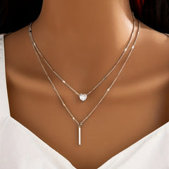Double Layer Water Drop Shape Rhinestone Tassel Necklace Set