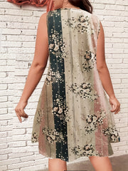  Colorblock Floral Tank Dress V Neck High Stretch