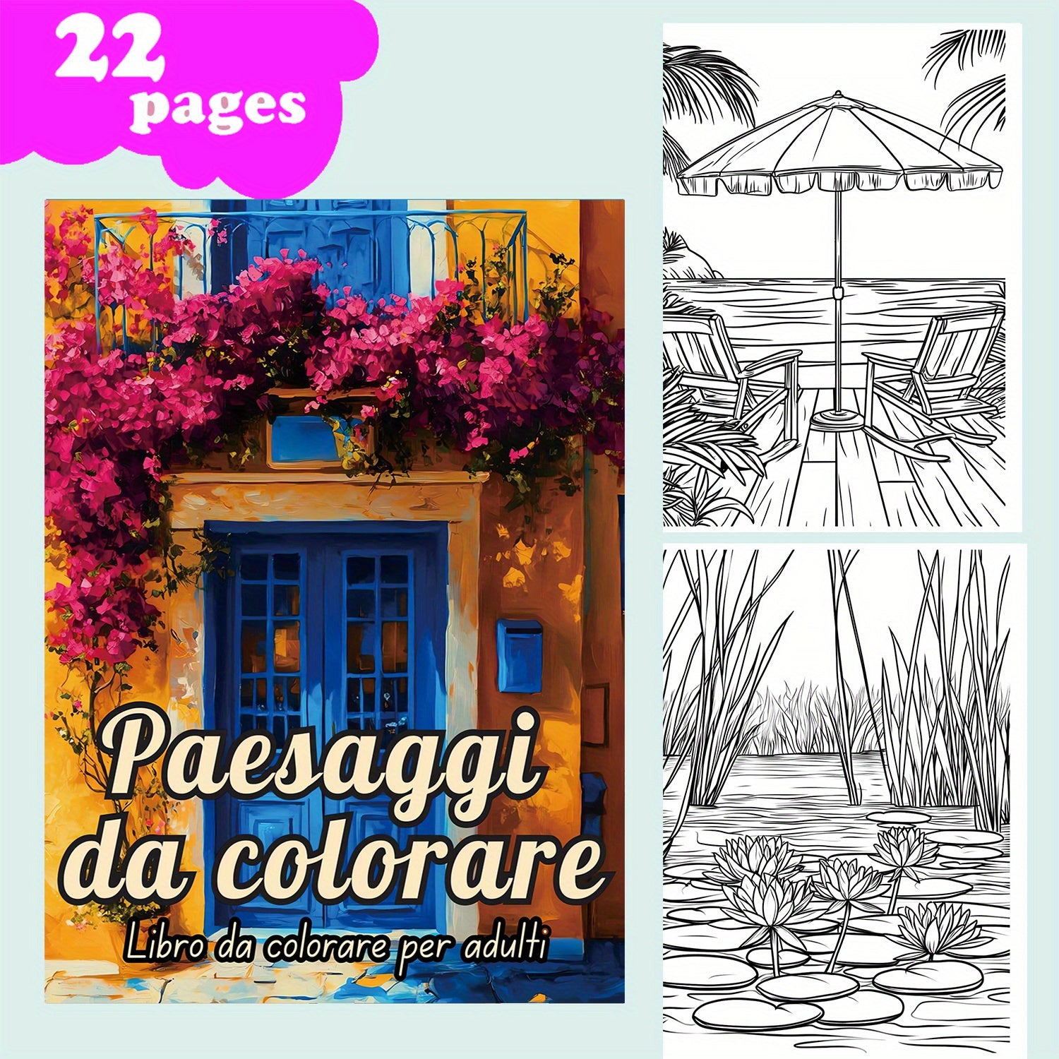 22-Page Landscape Coloring Book 28.5x20.5cm