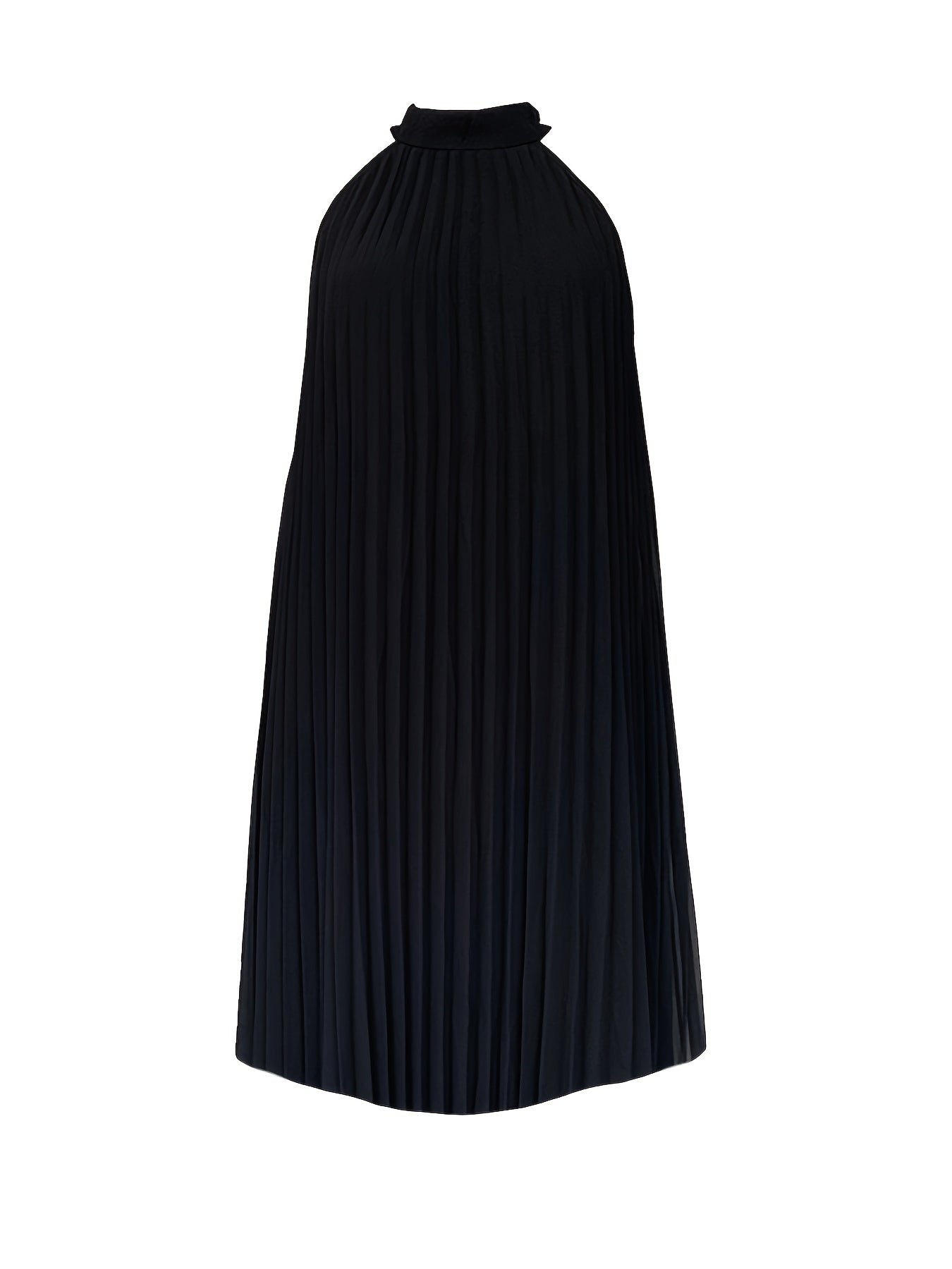  Retro Dress Women's Plus Solid Halter Neck Pleated Mini Cami Dress