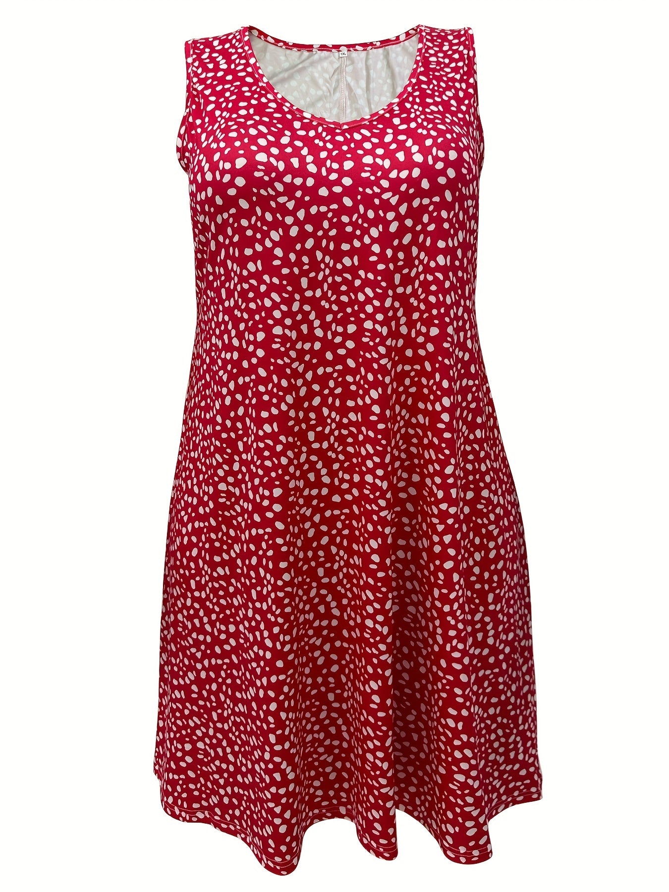  Casual Tank Dress Women's Plus Allover Print Round Neck Medium Stretch
