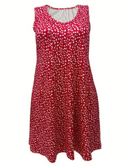  Casual Tank Dress Women's Plus Allover Print Round Neck Medium Stretch