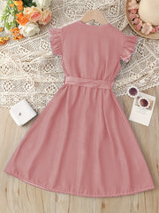 Toddler Girls Butterfly Sleeves Belted Dress