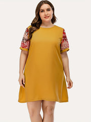  Colorblock Short Sleeve Loose Dress