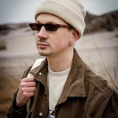 Men's Small Square Frame Sunglasses with Anti-pressure Box