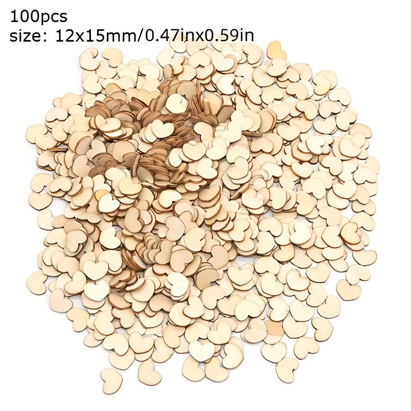100pcs Wooden Hearts for Crafts Wedding Table Decor Sewing DIY