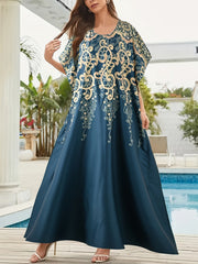 Boho Kaftan Dress Plus Size Baroque Print Maxi Cover Up