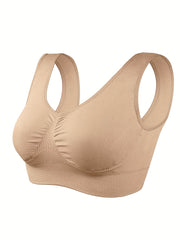  Sports Bra Women's Plus Solid Round Neck Full Coverage Seamless Medium