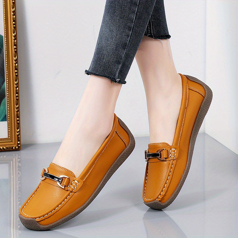 Metal Buckle Decor Loafers Soft & Lightweight Flat Loafers