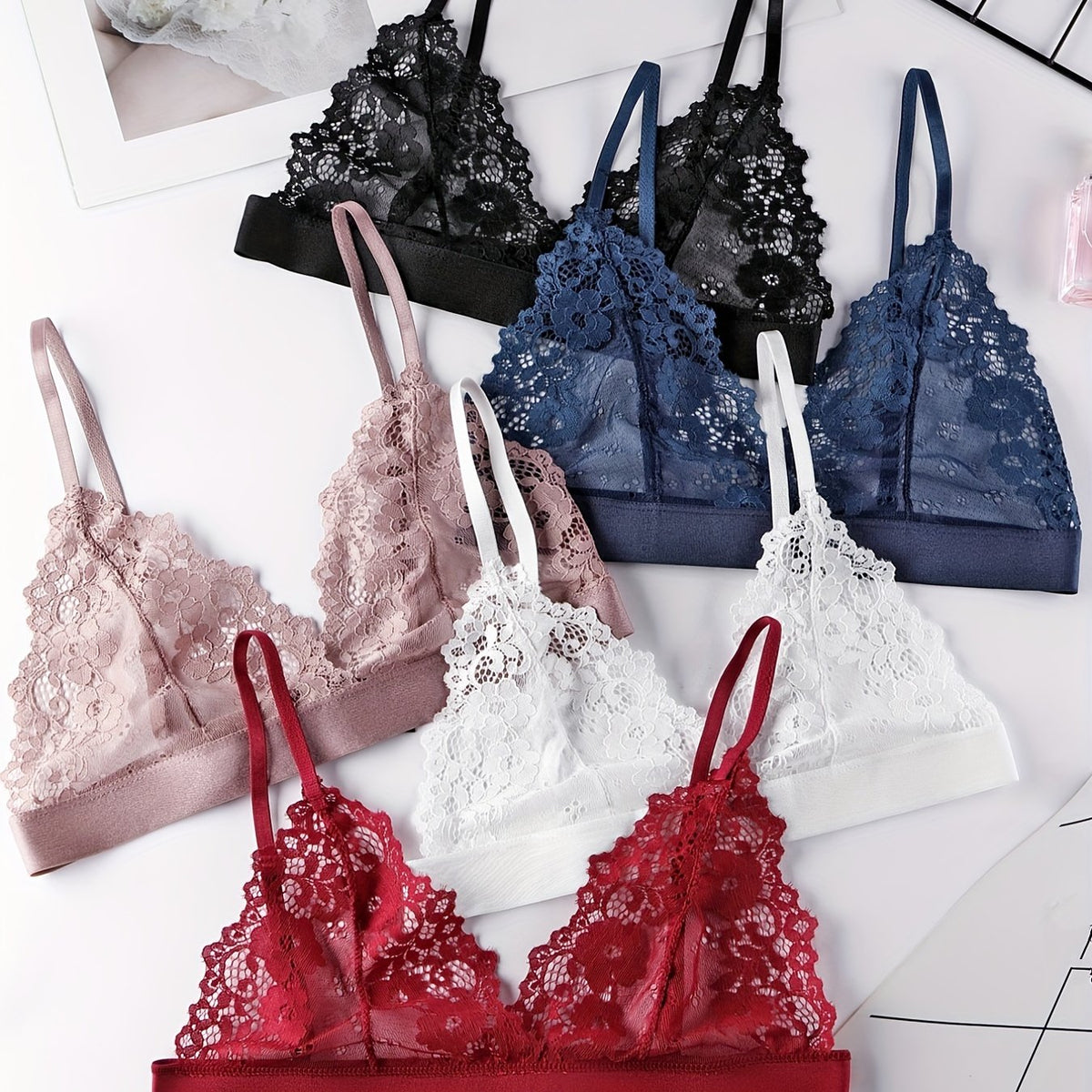 5pcs Full Lace Unlined Bras Semi sheer & Skin friendly Intimates