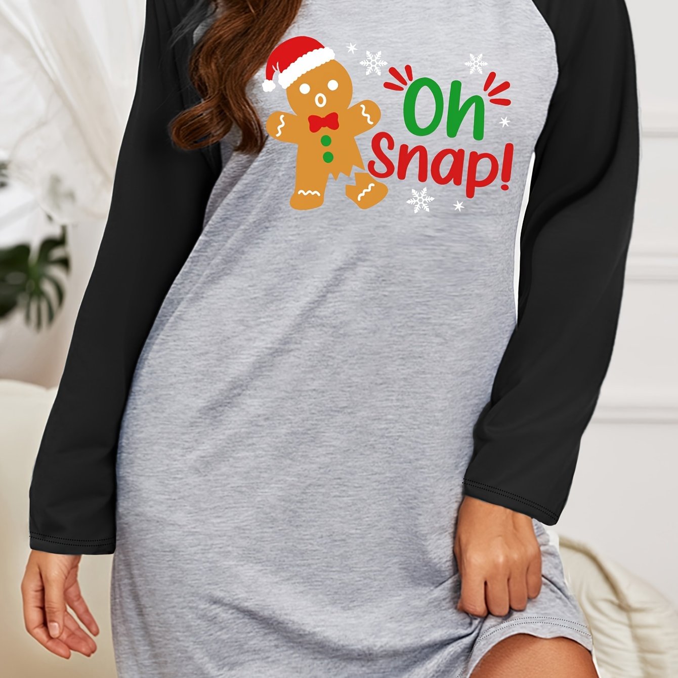  Gingerbread & Snowflake Slogan Print Nightdress