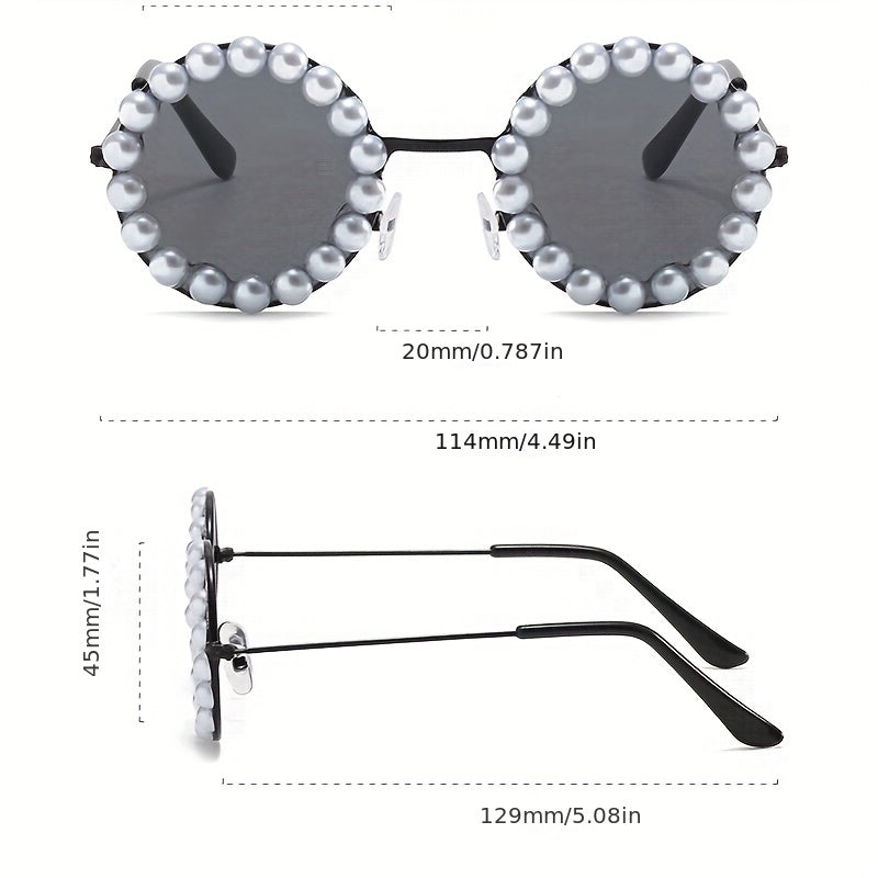 Kids Sun Protection Round Sunglasses with Faux Pearls