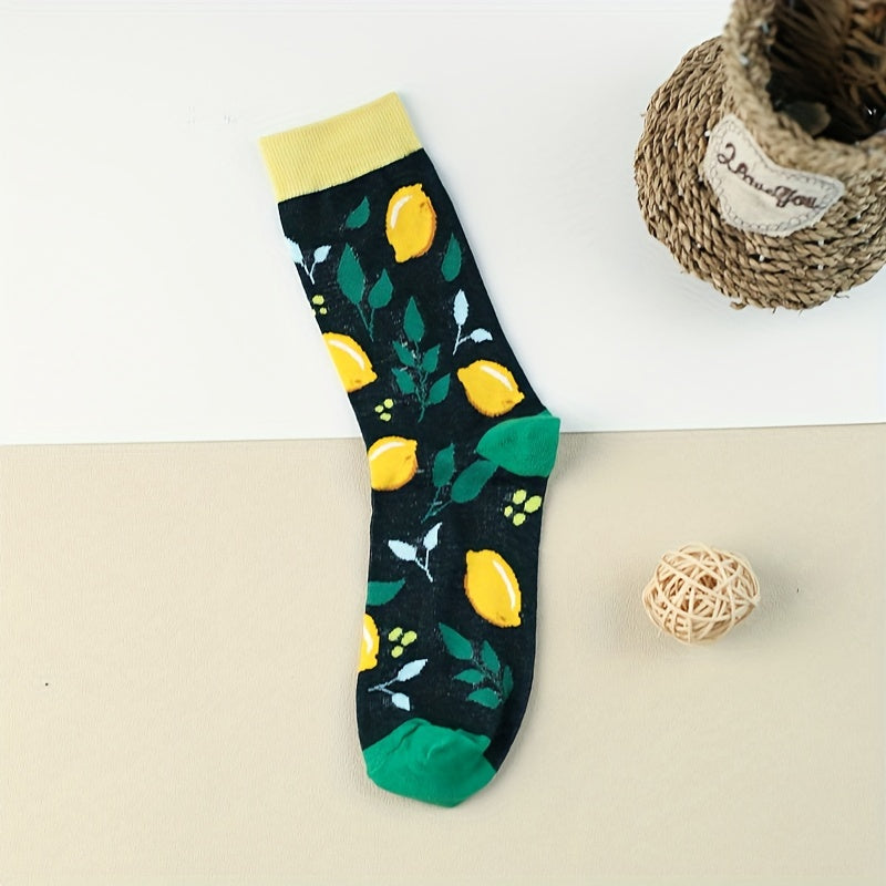 3 Pairs Lemon Print Socks Women's Stockings