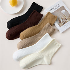 Women's Solid Ribbed Crew Socks Soft & Comfy Mid Tube Stockings