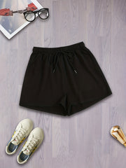  Solid High Rise Drawstring Loose Shorts