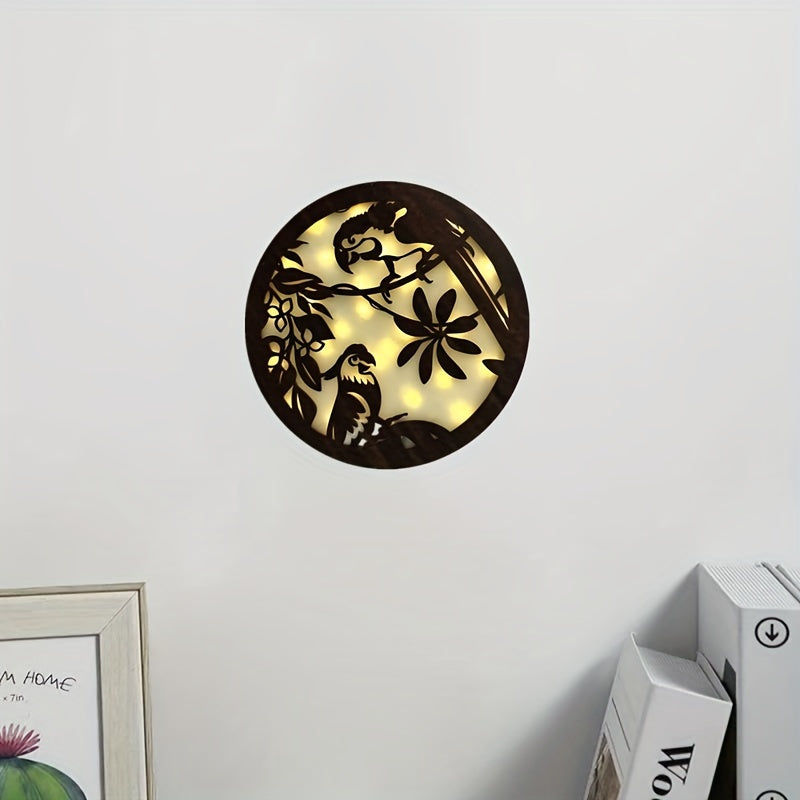 Children's Room Decoration Wall Clock LED Creative Lamp Retro Wooden Sign