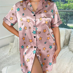  Star & Paw Print Nightdress V Neck Short Sleeve Sleep Dress
