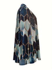  Colorblock Geometric Print Stretch Cardigan