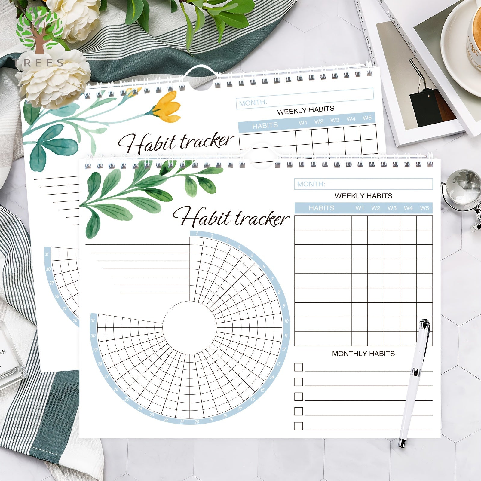 Trees Habit Tracker Wall Calendar With Time Management Journal